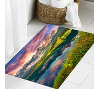 JHAOUNUK Tapis de Bain Antiderapant en Microfibre Douce,Tapis de Salle de Bain Lavable en Machine,Paysage, Lever de Soleil d'été sur Le lac Vorderer Gosausee dans Les Alpes autr,60x90cm