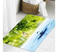 JHAOUNUK Tapis de Bain Antiderapant en Microfibre Douce,Tapis de Salle de Bain Lavable en Machine,Papillons, Papillon Volant avec des Feuilles Exotiques et des Gouttes d'eau Pur,60x90cm