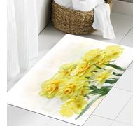 JHAOUNUK Tapis de Bain Antiderapant en Microfibre Douce,Tapis de Salle de Bain Lavable en Machine,Peinture numérique de Fleurs de jonquilles Jaunes,60x90cm