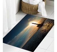 JHAOUNUK Tapis de Bain Antiderapant en Microfibre Douce,Tapis de Salle de Bain Lavable en Machine,Phare, Phare Coucher de Soleil Lumière du Soleil Vacances romantiques Attractio,60x90cm