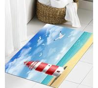 JHAOUNUK Tapis de Bain Antiderapant en Microfibre Douce,Tapis de Salle de Bain Lavable en Machine,Plage, Phare d'illustration réaliste sur Un Rivage Calme en vol,60x90cm