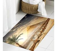 JHAOUNUK Tapis de Bain Antiderapant en Microfibre Douce,Tapis de Salle de Bain Lavable en Machine,Pyramide égyptienne et Palmier Khéphren près de la Route au Soleil Icônes magiq,60x90cm