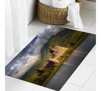 JHAOUNUK Tapis de Bain Antiderapant en Microfibre Douce,Tapis de Salle de Bain Lavable en Machine,Reflets du château dans la lumière du Matin, Hautes Terres d'Écosse, Ciel Nuage,60x90cm
