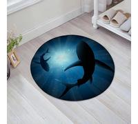 JHAOUNUK Tapis de Bain Antiderapant en Microfibre Douce,Tapis de Salle de Bain Lavable en Machine,Requin, Silhouette des Poissons, Nage au crépuscule, Lune Nocturne, Mystic Mag,60x60cm
