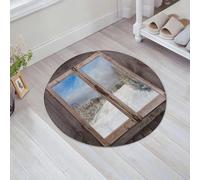 JHAOUNUK Tapis de Bain Antiderapant en Microfibre Douce,Tapis de Salle de Bain Lavable en Machine,Scène Rustique de Saison hivernale Depuis Une fenêtre en Bois de Conception vin,60x60cm