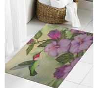JHAOUNUK Tapis de Bain Antiderapant en Microfibre Douce,Tapis de Salle de Bain Lavable en Machine,sition d'oiseau Colibri Volant avec des Fleurs Tropicales et des bourgeons,60x90cm