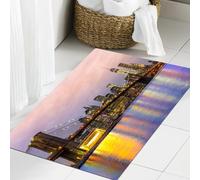 JHAOUNUK Tapis de Bain Antiderapant en Microfibre Douce,Tapis de Salle de Bain Lavable en Machine,Silhouette Moderne de Manhattan au Lever du Soleil avec des lumières spectacula,60x90cm
