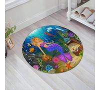 JHAOUNUK Tapis de Bain Antiderapant en Microfibre Douce,Tapis de Salle de Bain Lavable en Machine,sirène Assise sur Un Rocher sous l'eau entourée de Poissons,60x60cm