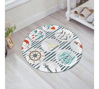 JHAOUNUK Tapis de Bain Antiderapant en Microfibre Douce,Tapis de Salle de Bain Lavable en Machine,Stand Nautique, Ensemble Marin avec Poissons Bouée Phare mouettes thème Marin,60x60cm
