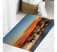 JHAOUNUK Tapis de Bain Antiderapant en Microfibre Douce,Tapis de Salle de Bain Lavable en Machine,Troupeau d'éléphants dans la Savane Africaine au Coucher du Soleil,60x90cm