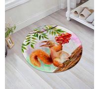 JHAOUNUK Tapis de Bain Antiderapant en Microfibre Douce,Tapis de Salle de Bain Lavable en Machine,Un écureuil Orange Duveteux est Assis sur Un Arbre et Tient des Baies de sorbie,60x60cm
