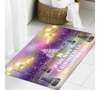 JHAOUNUK Tapis de Bain Antiderapant en Microfibre Douce,Tapis de Salle de Bain Lavable en Machine,Vue de Rue Fantastique Joyeux Noël Lampadaire Vintage Flottante Neige Brillante,60x90cm