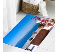 JHAOUNUK Tapis de Bain Antiderapant en Microfibre Douce,Tapis de Salle de Bain Lavable en Machine,Vue Moderne sur la mer Méditerranée et Le Paysage Marin égéen de Santorin, vaca,60x90cm