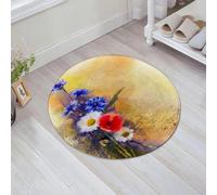 JHAOUNUK Tapis de bain doux 60 x 60 cm, aquarelle, coquelicots, bleuet, pastel, camomille, pétale, beau, antidérapant, lavable, tapis de bain moelleux absorbant