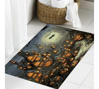 JHAOUNUK Tapis de bain doux 60 x 90 cm - Fond affiche d'Halloween - Illustration d'Halloween - Nac mystérieux - Antidérapant - Lavable - Tapis de bain moelleux - Tapis de bain absorbant