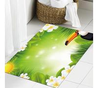 JHAOUNUK Tapis de bain doux 60 x 90 cm, fond vert avec éléments tropicaux illusion vectorielle, antidérapant, lavable, tapis de bain moelleux absorbant