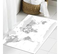 JHAOUNUK Tapis de bain doux 60 x 90 cm, gris, carte du monde détaillée avec casquette de tous les pays et grandes villes, antidérapant, lavable, tapis de bain moelleux, absorbant