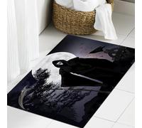 JHAOUNUK Tapis de bain doux 60 x 90 cm, Illustration - Silhouette d'une faucheuse ou d'un mauvais esprit fantaisiste, antidérapant, lavable, tapis de bain moelleux absorbant