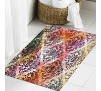 JHAOUNUK Tapis de bain doux 60 x 90 cm, imprimé bandana. Écharpe pour femme avec motif floral. Papier peint méditerranéen. Portugis, antidérapant, lavable, tapis de bain moelleux, absorbant