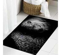 JHAOUNUK Tapis de bain doux 60 x 90 cm, léopard contre tigre. Portraits de deux grands chats sauvages sur noir, antidérapant, lavable, tapis de bain moelleux, absorbant