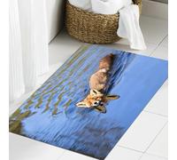 JHAOUNUK Tapis de bain doux 60 x 90 cm, renard, renard mignon qui flotte dans la rivière bleue, vie naturelle, scié, antidérapant, lavable, tapis de bain moelleux absorbant