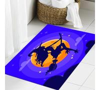 JHAOUNUK Tapis de bain doux 60 x 90 cm, silhouette de sorcière d'Halloween sur un balai face à la lune. Vectorill, antidérapant et lavable, tapis de bain moelleux, absorbant