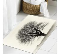 JHAOUNUK Tapis de salle de bain à séchage rapide, tapis de sol absorbant pour la maison, fond antidérapant en caoutchouc, facile à nettoyer, tapis de douche de salle de bain, noir et blanc, arbre
