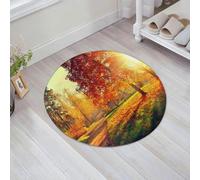 JHAOUNUK Tapis de salle de bain doux 60 x 60 cm, journée brumeuse vivante dans la forêt, rayons de soleil, arbres, feuilles tombées, bleu tombé, antidérapant, lavable, tapis de bain moelleux absorbant