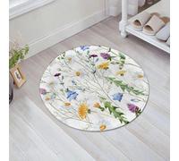 JHAOUNUK Tapis de salle de bain doux, 60 x 60 cm, motif aquarelle, camomille, trèfle, fleurs sauvages, antidérapant, lavable, tapis de bain moelleux absorbant