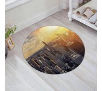 JHAOUNUK Tapis de salle de bain doux, 60 x 60 cm, motif coucher de soleil New York, soleil, panorama urbain, vieux ciel, États-Unis, antidérapant, lavable, tapis de bain moelleux, absorbant