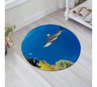 JHAOUNUK Tapis de salle de bain doux, 60 x 60 cm, motif requin, monde sous-marin tropical avec poissons flottants et rive corail, antidérapant, lavable, tapis de bain moelleux absorbant
