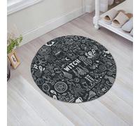 JHAOUNUK Tapis de salle de bain doux 60 x 60 cm, motif sorcière et sorcellerie, ensemble de gribouillages, magie noire, antidérapant, lavable, tapis de bain moelleux absorbant