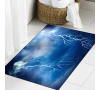 JHAOUNUK Tapis de salle de bain doux, 60 x 90 cm, avec des éclairs dans un ciel sombre, nuageux en cas d'orage, antidérapant, lavable, moelleux, absorbant