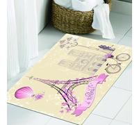 JHAOUNUK Tapis de salle de bain doux, 60 x 90 cm, baiser, fleurs, symboles parisiens, monument, tour Eiffel, air chaud, antidérapant, lavable, tapis de bain moelleux, absorbant