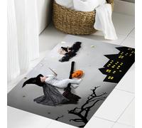 JHAOUNUK Tapis de salle de bain doux 60 x 90 cm, bébé sur balai dans le chapeau de magicien avec baguette magique vole avec Fle, antidérapant et lavable, tapis de bain moelleux, absorbant