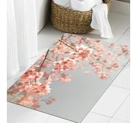JHAOUNUK Tapis de salle de bain doux 60 x 90 cm, bel arbre sakura en fleurs. Scène de printemps en plein air. Mise au point sélective, antidérapant, lavable, tapis de bain moelleux, absorbant