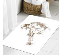 JHAOUNUK Tapis de salle de bain doux 60 x 90 cm, concept JAZZ homme jouant de trompette, musique, vintage, illustration gravée R, antidérapant, lavable, tapis de bain moelleux, absorbant