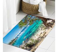JHAOUNUK Tapis de salle de bain doux 60 x 90 cm, motif de montagnes enneigées de Lake Tahoe - Réflexion sur l'eau claire Rocky Shore Roman - Antidérapant - Lavable - Tapis de bain moelleux absorbant
