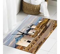 JHAOUNUK Tapis de salle de bain doux, 60 x 90 cm, motif d'Espagne médiévale, moulins à vent à Consuegra, antidérapant, lavable, moelleux, absorbant
