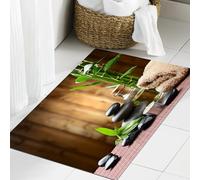 JHAOUNUK Tapis de salle de bain doux, 60 x 90 cm, motif jardin zen en bambou, design japonais, galets, huile essentielle M, antidérapant, lavable, tapis de bain moelleux, absorbant