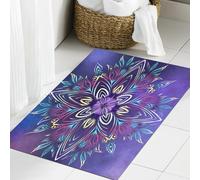 JHAOUNUK Tapis de salle de bain doux, 60 x 90 cm, motif mandalas fractales, art intérieur, violet, fleurs géométriques, fond fessier, antidérapant, lavable, moelleux, absorbant