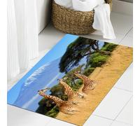 JHAOUNUK Tapis de salle de bain doux 60 x 90 cm, parc national du Kenya, Afrique, faune, nature, safari, girafes, antidérapant, lavable, tapis de bain moelleux absorbant