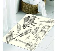 JHAOUNUK Tapis de salle de bain doux 60 x 90 cm, stand de musique jazz, illustration d'un style d'instrument de musique, croquis, antidérapant et lavable, tapis de bain moelleux absorbant
