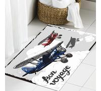 JHAOUNUK Tapis de salle de bain doux 60 x 90 cm, Voyageons illustration vectorielle concept. Affiche d'avion rétro. Vieux, antidérapant et lavable, tapis de bain moelleux absorbant