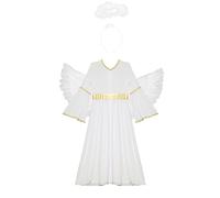 Jhaoyu Costume D Ange Pour Petites Filles Robe Grecque Angélique À Manches Cloche Avec Ailes En Plumes Pour Halloween Ou Noël Blanc 13-14 ans