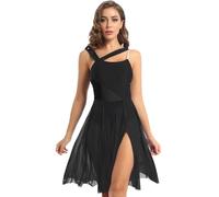 Jhaoyu Costume De Danse Contemporaine Lyrique Moderne pour Femmes Justaucorp avec Jupe en Tulle Fendue Robe Fluide Noir L