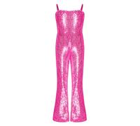 Jhaoyu Costume De Danse Disco Funky Années pour Filles Robe À Sequins Combinaison Soirée Robe De Bal Rose Vif 15-16 Ans