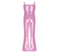 Jhaoyu Costume De Danse Disco Funky Années pour Filles Robe À Sequins Combinaison Soirée Robe De Bal Rose 11-12 Ans