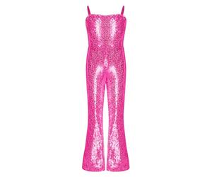 Jhaoyu Costume De Danse Disco Funky Années pour Filles Robe À Sequins Combinaison Soirée Robe De Bal Rose Vif 7-8 Ans