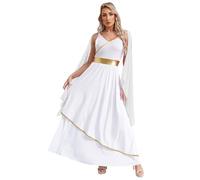 Jhaoyu Costume Grec Antique Femme Toge Robe Romaine Déguisement Fantaisie Impératrice Halloween Tenue Historique Blanc 4XL